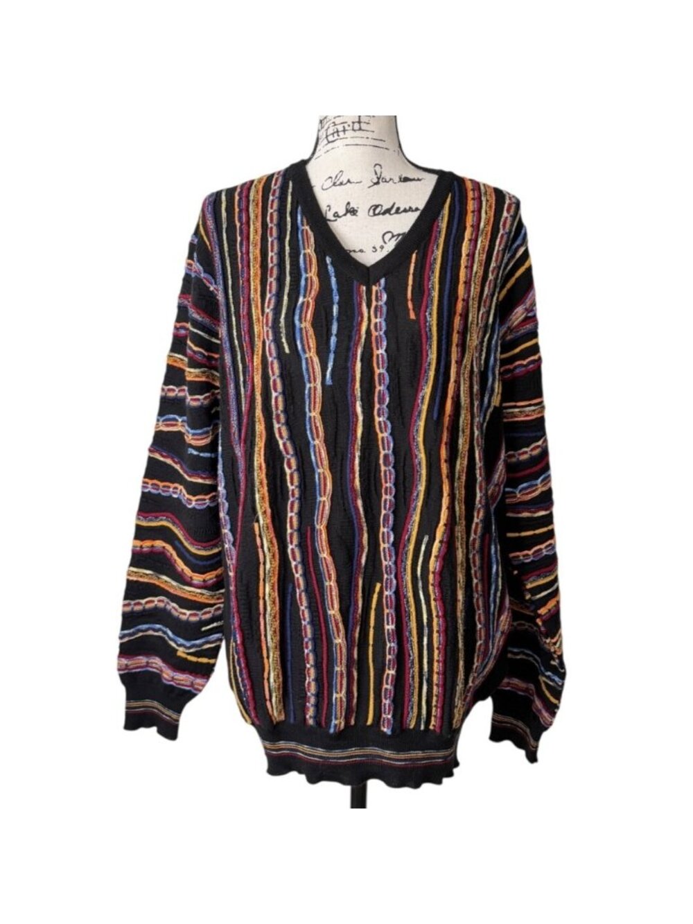Montechiaro Men Size L Sweater Striped Wool-Blend Italy Textured Coogi Style